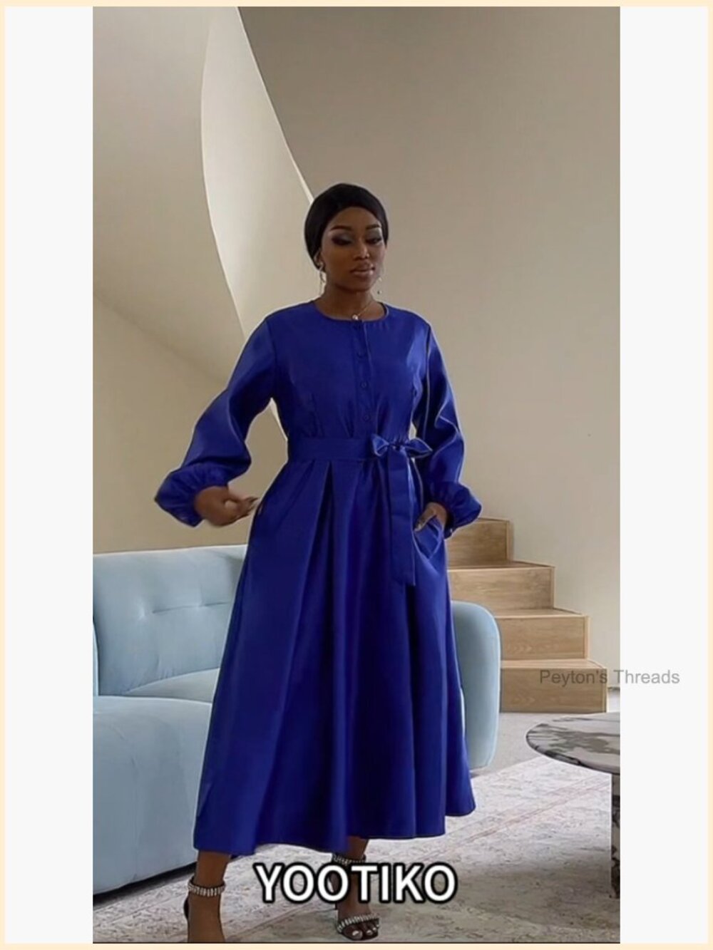Long Sleeve Satin Dress Button Flowy A Line Formal Cocktail Dress with Belt - Picture 6 of 7